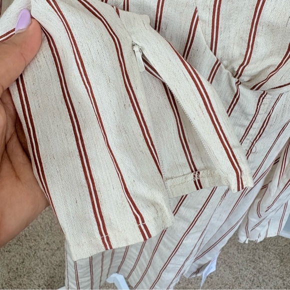 ASOS Striped Cutout Long sleeve Linen Blend Dress Cream Burgundy Sz 12 - Picture 4 of 8